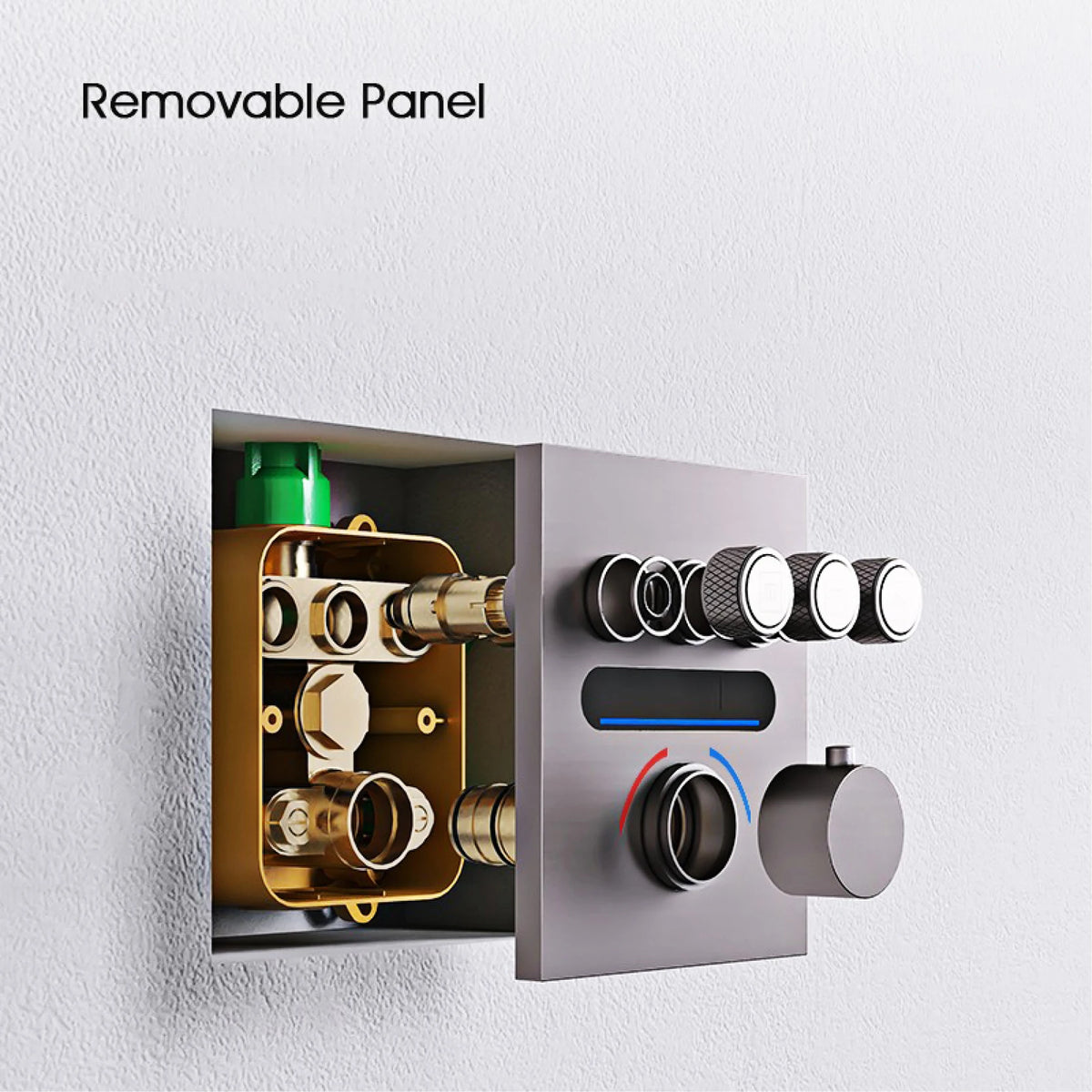 Luxury Black Brass Thermostatic Shower System Wall Mounted Design Hot & Cold Water Bathroom Ceiling LED Digital Display Faucet