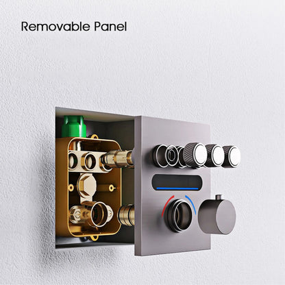 Luxury Black Brass Thermostatic Shower System Wall Mounted Design Hot & Cold Water Bathroom Ceiling LED Digital Display Faucet