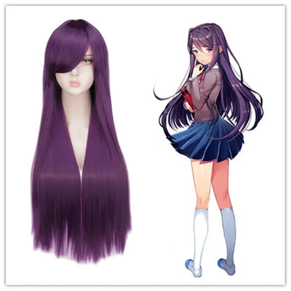 Doki Doki Literature Club Yuri Women Long Straight Wig Women Purple Costume Heat Resistant Synthetic Hair Party Role Play Wigs