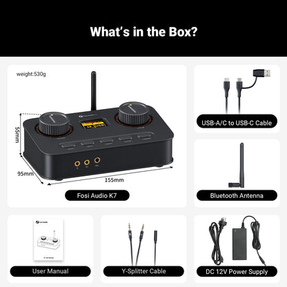 Fosi Audio K7 Bluetooth Gaming Headphone Amplifier Planar Headphone HiFi DAC AMP Mic Input USB Gaming DAC for PS5 PC Switch