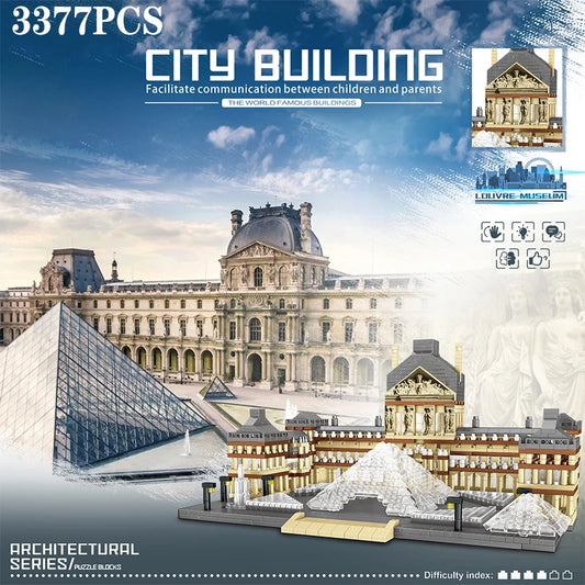 3377PCS Louvre Model Building Blocks World Famous Attractions Architectural Model Bricks Desktop Decoration Toys Gifts For Adult
