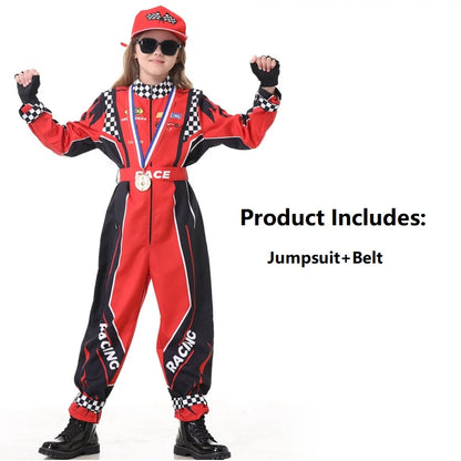 Children's Racing Role-Playing Costume Cosplay Jumpsuit with Belt Set for Boys and Girls Racing Themed Performance Costumes