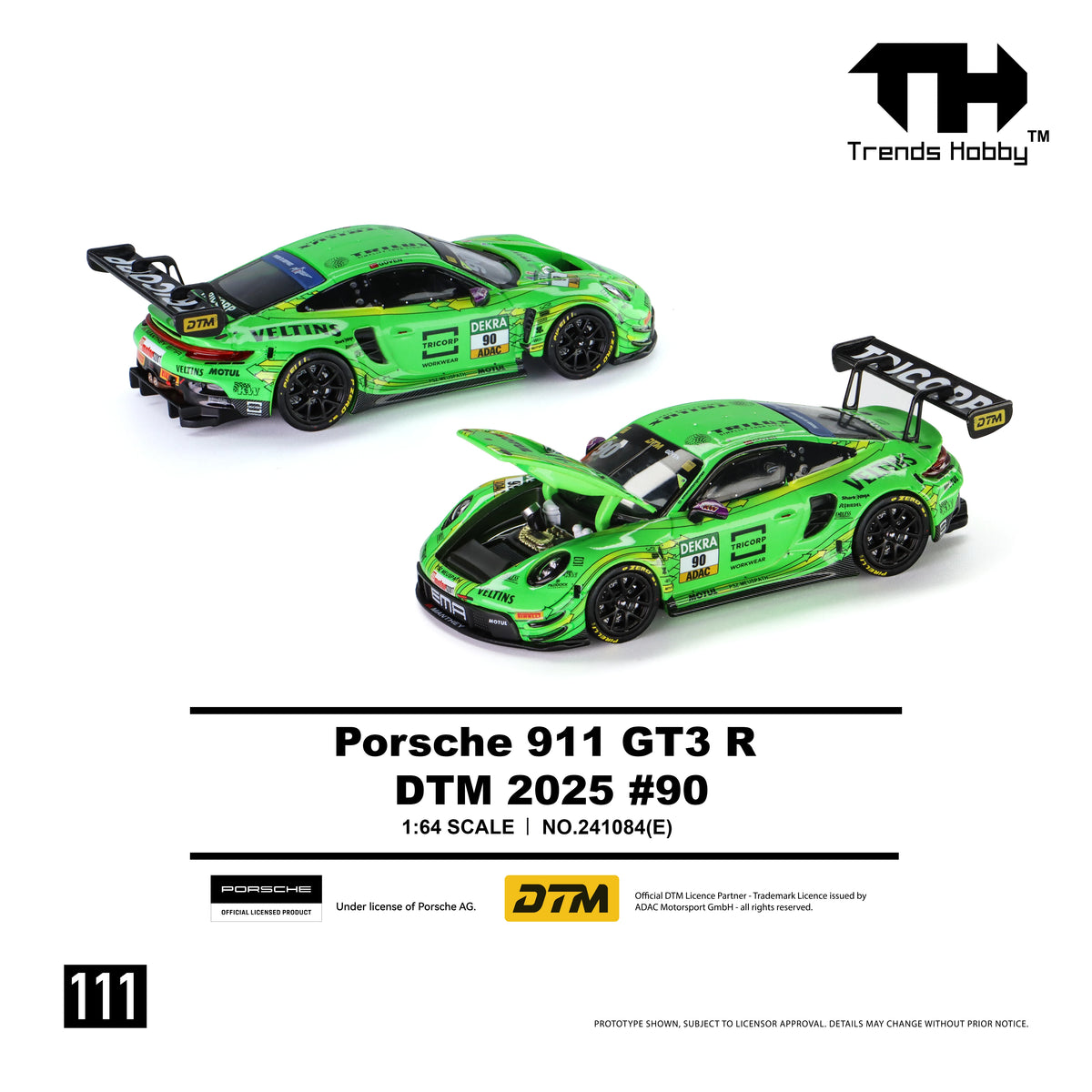 Trends Hobby 1/64 Porsche 911 GT3 R 2025 DTM Super Sport Racing Miniature Model Toy Car Free Wheels Diecast Collection Gift
