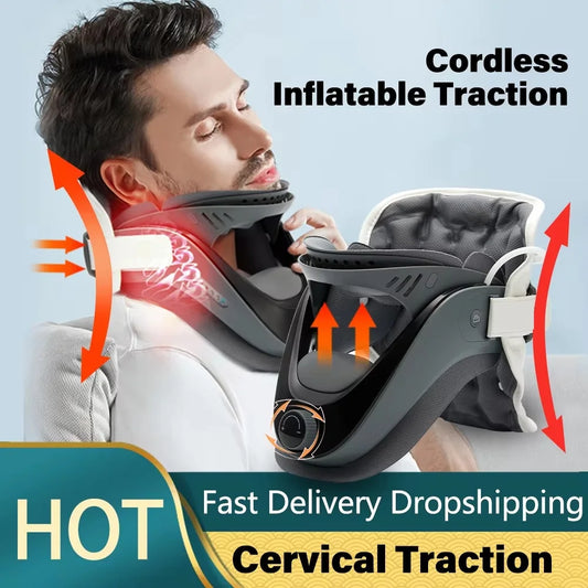 Cervical Traction Device Lightweight and Adjustable Neck Brace Support Stretcher with Built-in Airbag for Pain Relief Relaxation