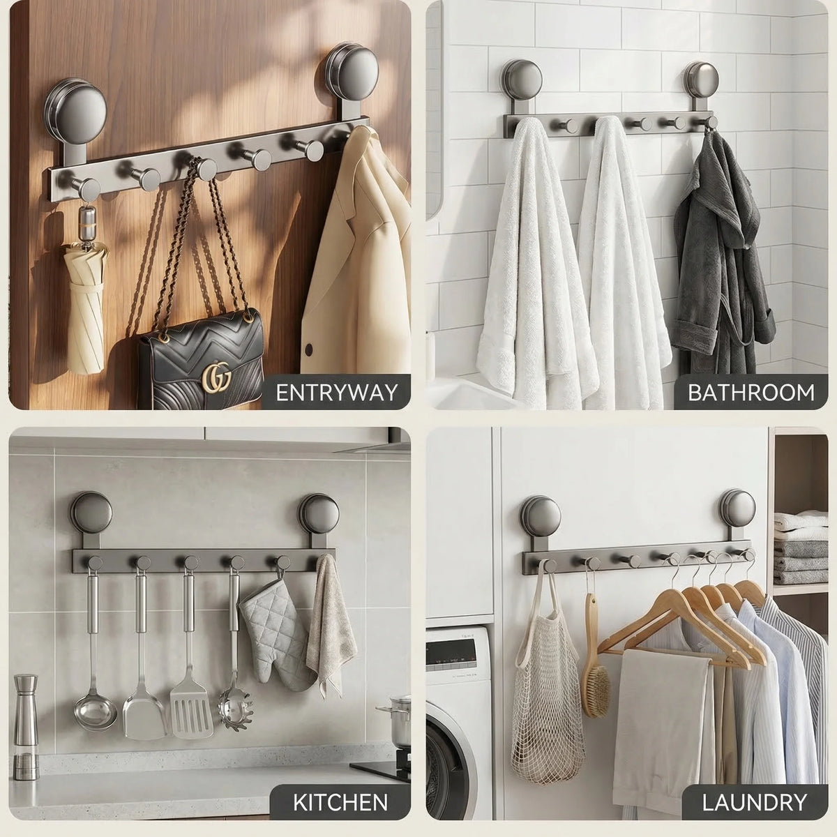 Suction Cup No Drilling Wall Mounted Hooks Rack Kitchen Storage Row Hook Holder Bathroom Towel Robe Coat Hangers Adhesive Hooks
