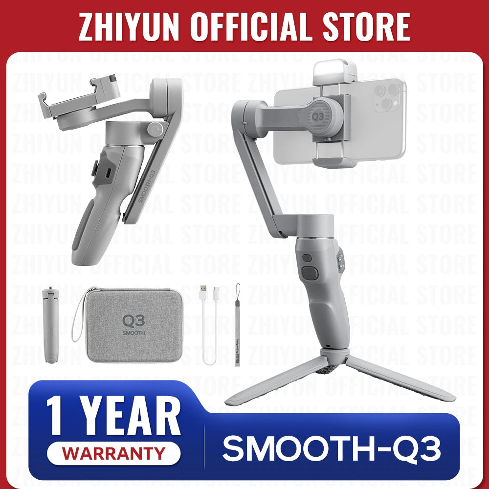 ZHIYUN Official SMOOTH Q3 3-Axis Smartphone Gimbal Handheld Foldable Stabilizer With Fill Light Auto Tracking for IPhone/Android