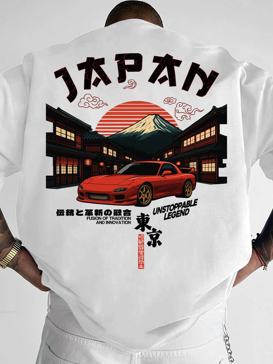 Men's JDM Car Japan Graphic Print T-shirt Oversized 100% Polyester Streetwear Short Sleeve Tops S-XXL