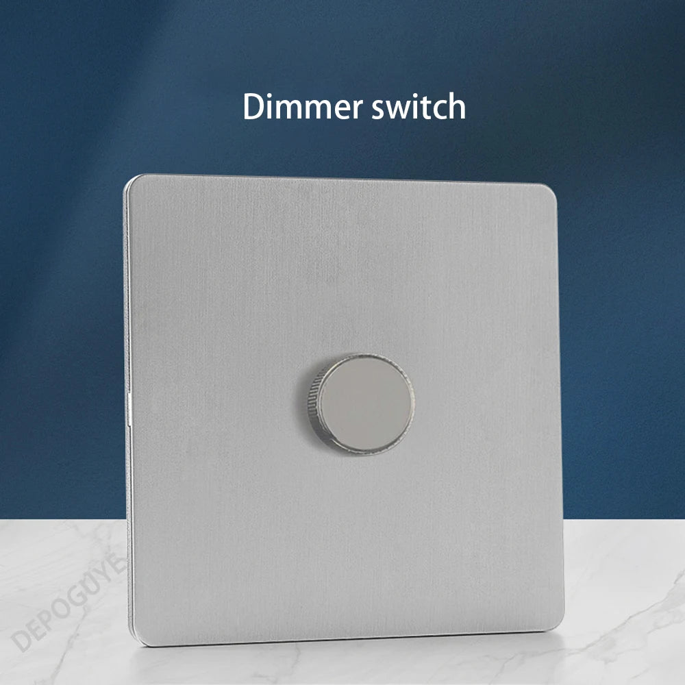 Wall Light Toggle Retro Switch Panel 1-4 Gang 2 Way EU Silver Gray Brushed Stainless Steel Antique Switch Outlet with USB Chargi