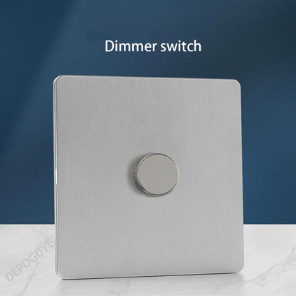 Wall Light Toggle Retro Switch Panel 1-4 Gang 2 Way EU Silver Gray Brushed Stainless Steel Antique Switch Outlet with USB Chargi