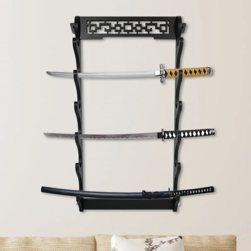 8-Layers Katana Storage Shelf Wall Support Holder Wooden Sabre Samurai Sword Stand Rack Display Real Japanese Katana Organizer