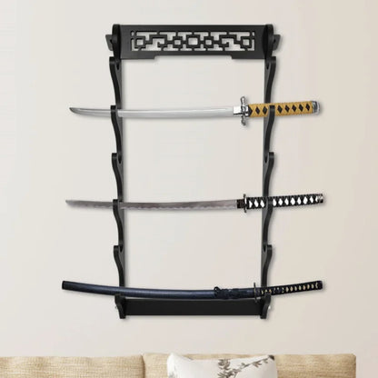 8-Layers Katana Storage Shelf Wall Support Holder Wooden Sabre Samurai Sword Stand Rack Display Real Japanese Katana Organizer
