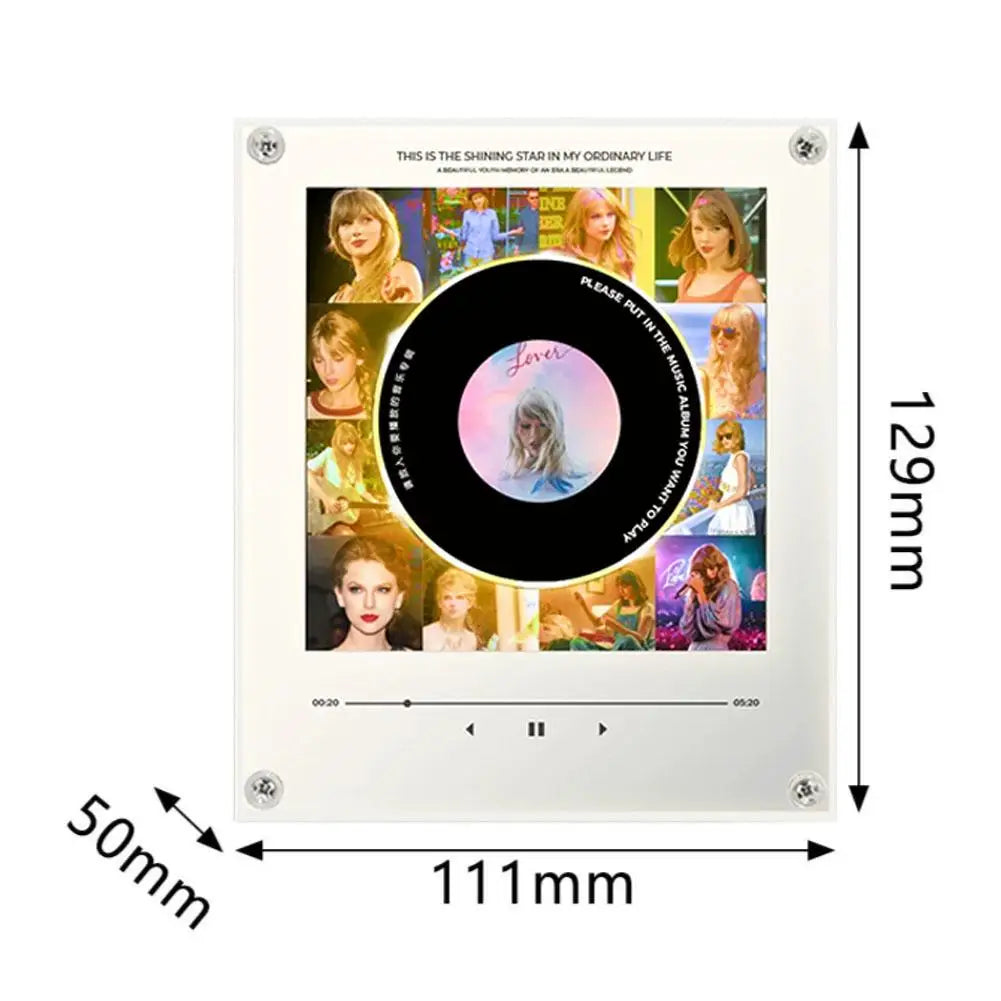Creative Vinyl Disc Player Fridge Magnet Decor,with 9Pcs NFC Rotating Disc Cards ,NFC Sensing Retro Player With Night Light