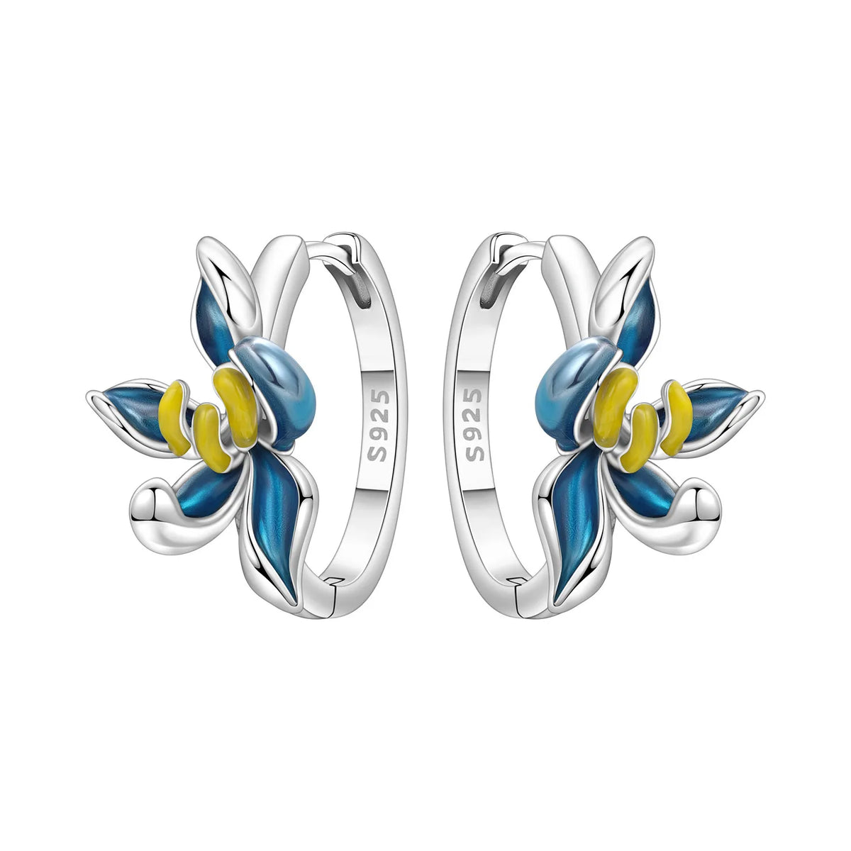 Orstarry Original 925 Sterling Silver Blue Iris Flower Earrings Women Hoop Earring Anniversary Jewelry Trendy Gifts