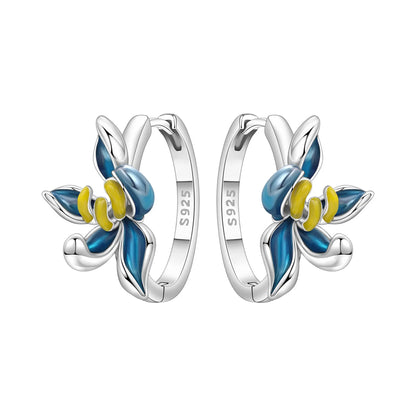 Orstarry Original 925 Sterling Silver Blue Iris Flower Earrings Women Hoop Earring Anniversary Jewelry Trendy Gifts