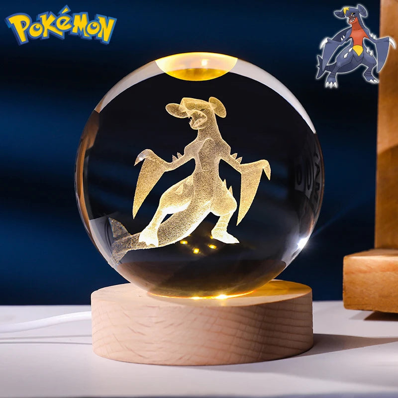 Pokemon 3D Crystal Ball Figure Toys Blastoise Scyther Garchomp Greninja Lugia Ampharos Gengar Glass Ball Night Light Gifts Kids