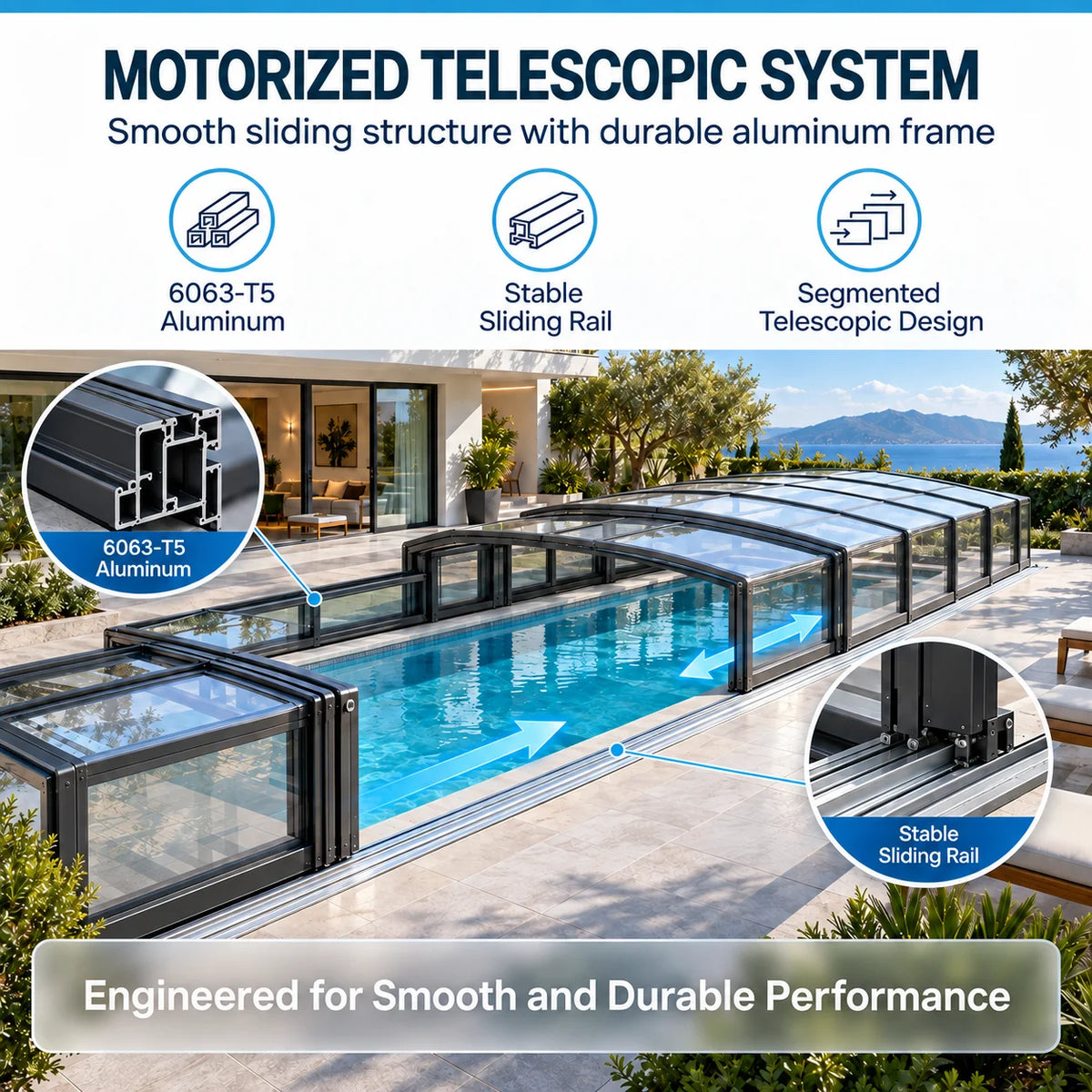 Any Size Custom Aluminum Telescopic Swimming Pool Cover Transparent Retractable Weatherproof Outdoor Backyard Garden Patio Shelt