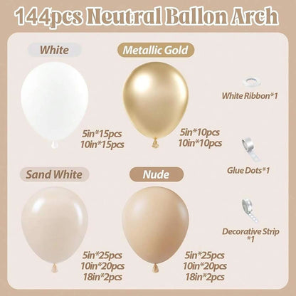 144PCS coffee colored latex balloon wreath set, suitable for wedding season, birthdays, popular parties, and bridal showers