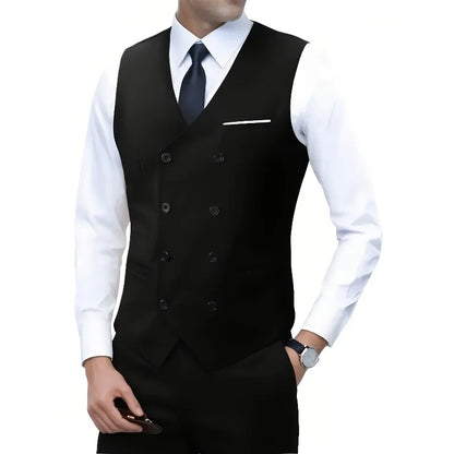 Men Double Breasted Vest British Style Slim Fit Business Formal Waistcoat High Quality Suit Vest Multiple Colors