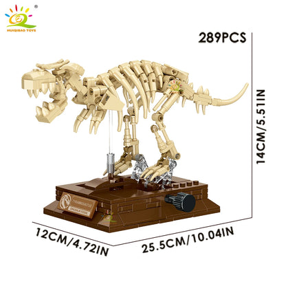 HUIQIBAO Dinosaur Skeleton Fossil Model Building Blocks Triceratops Velociraptor Dino Jurassic Series Bricks for Children Toy