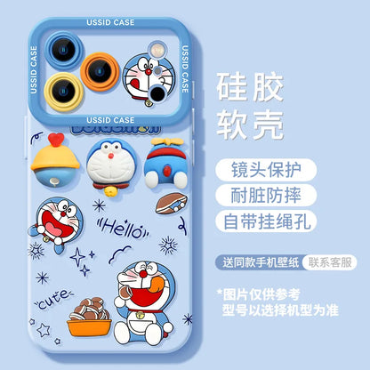 Ussid Case Phone Case Cartoon Doraemon With Mirror Lanyard Kickstand Cute Aesthetic For Iphone 17 16 Pro Max 15 14 13 12