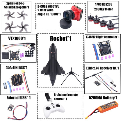 B-CUBE Rocket 5inch FPV Drone Frame Kit Carbon Fiber Racing Drone Quadcopter Freestyle INAV Beatflight F722 Ardupilot Flight