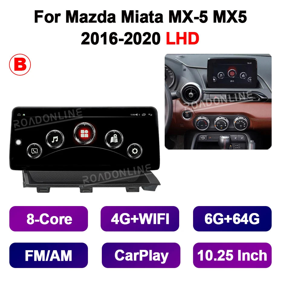 10.25 Multifunction 4-Way Motion Joystick For Mazda Miata MX-5 MX5 ND 2016-2020 Car Multimedia Player GPS Stereo Radio Head Unit