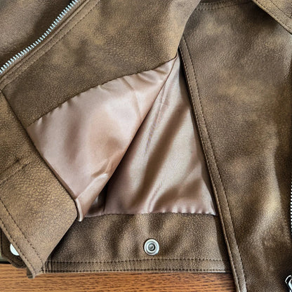 Autumn Spring New Leather Jacket Short Style Lapel Handsome Motorcycle Zipper Coat For 2-8 Years Fashion Loose Pu Outerwear