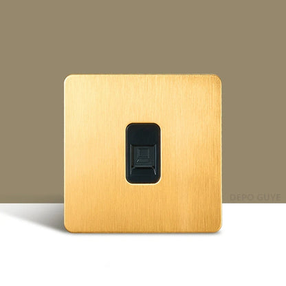 Retro Wall Light Toggle Switch Dual EU FR Socket Gold Stainless Steel Brushed Panel  Vintage Brass Lever For Home Improvement