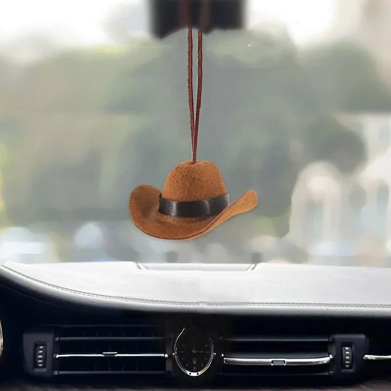 Cute Cowboy Hat Car Ornament Fabric Pendant Decor Fun Road Trip Interior Accessory for Women and Men