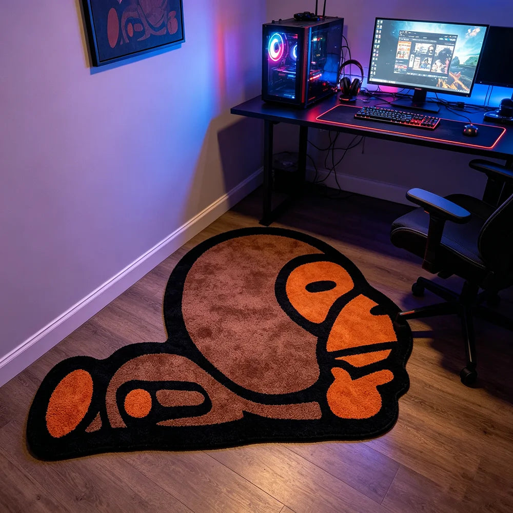Creative Cartoon Irregular Monkey Rug Trendy Unique Decor for Gaming Rooms Soft Comfortable Carpet Home Bedroom Bedside Mat