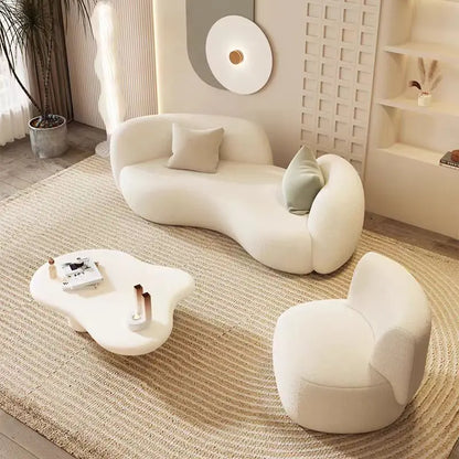 Creamy Style Minimalist Design Lamb Velvet Fabric Half Round Circle Cloud Sofas Sets Indoor Curved Couch for Home Living Room