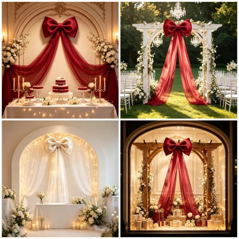 Large Wedding Velvet Bows with 2m Long Yarn Fabric Tails，Extra Large Red Bow for Birthday Party Wedding Christmas Decorations