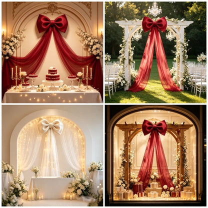 Large Wedding Velvet Bows with 2m Long Yarn Fabric Tails，Extra Large Red Bow for Birthday Party Wedding Christmas Decorations