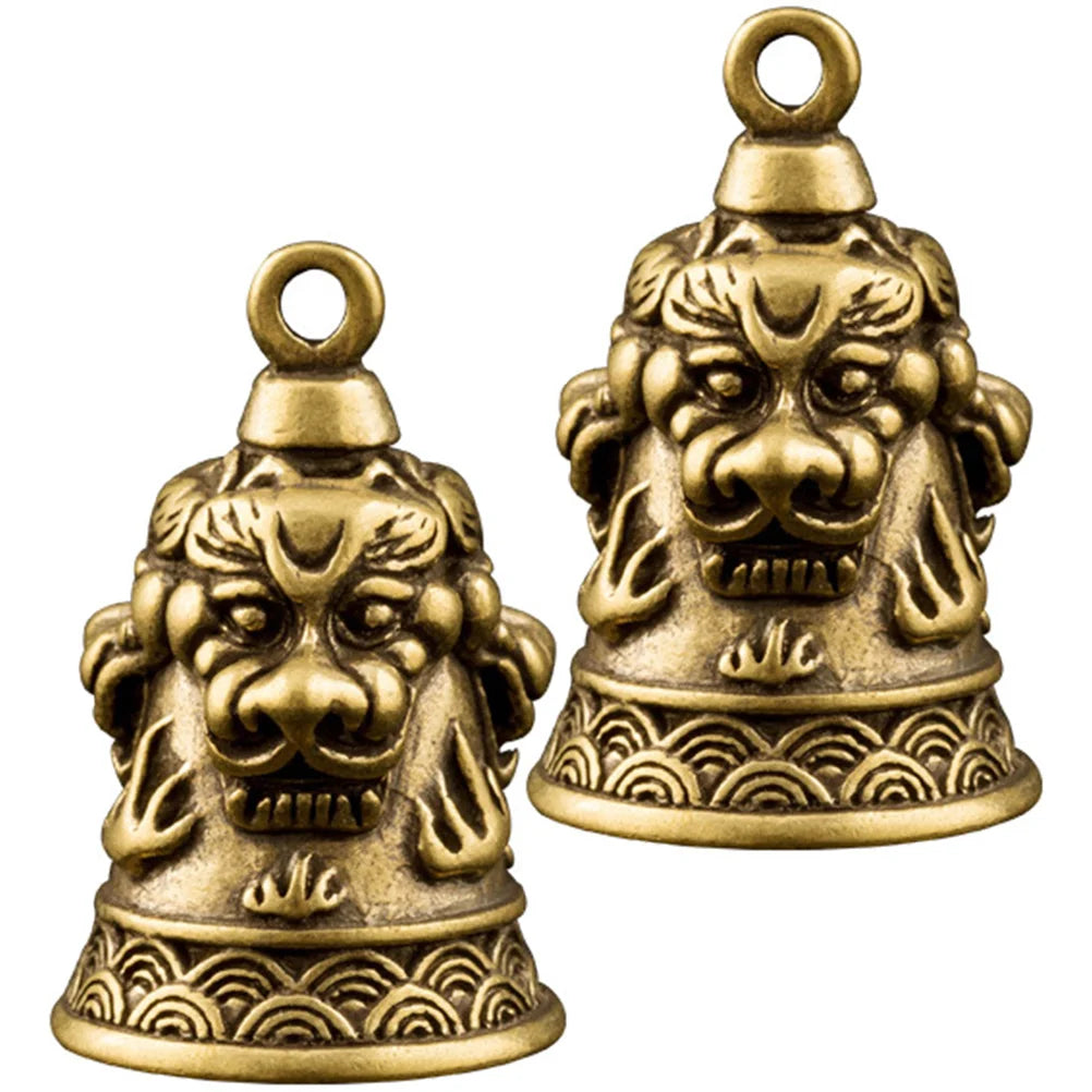 2pcs Retro Crafts Brass Bell Ornaments Lion Head Pendants for Keychain