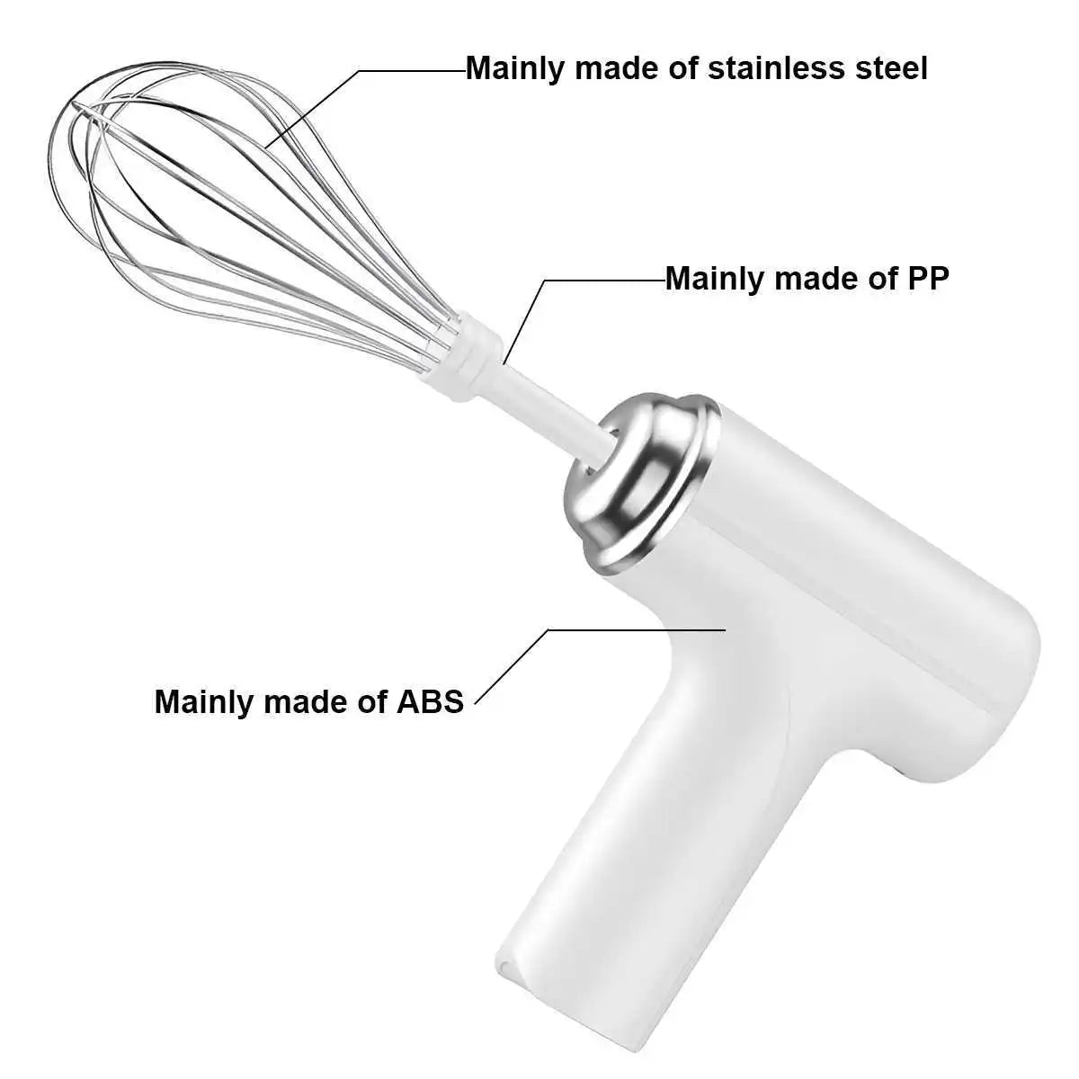 Electric Egg Beater Wireless Electric Food Mixer Handheld Mixer with 3 Speed Settings Baking Dough Cake Cream Milk Whisk