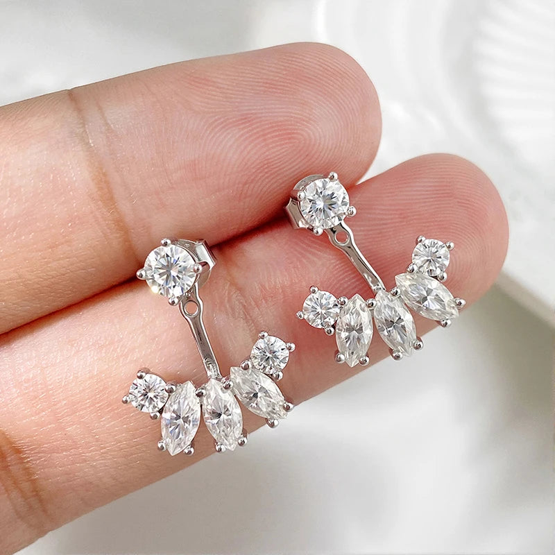 Smyoue Certified All Moissanite Drop Earrings for Women Detachable Earcuff Party Jewelry Pure 925 Silver Stud Earring 2 Use Way