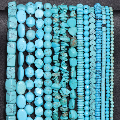 Blue Turquoise Stone Bead Irregular Round Oval Square Heart Loose Spacer DIY Beads Fit Jewelry Making Bracelet Necklace Handmade