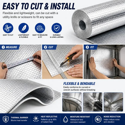 6/9mm Double Sided Aluminum Foil Foam Insulation Roll 50x200cm Heat Reflective Thermal Barrier for Car RV Roof Wall Garage Door