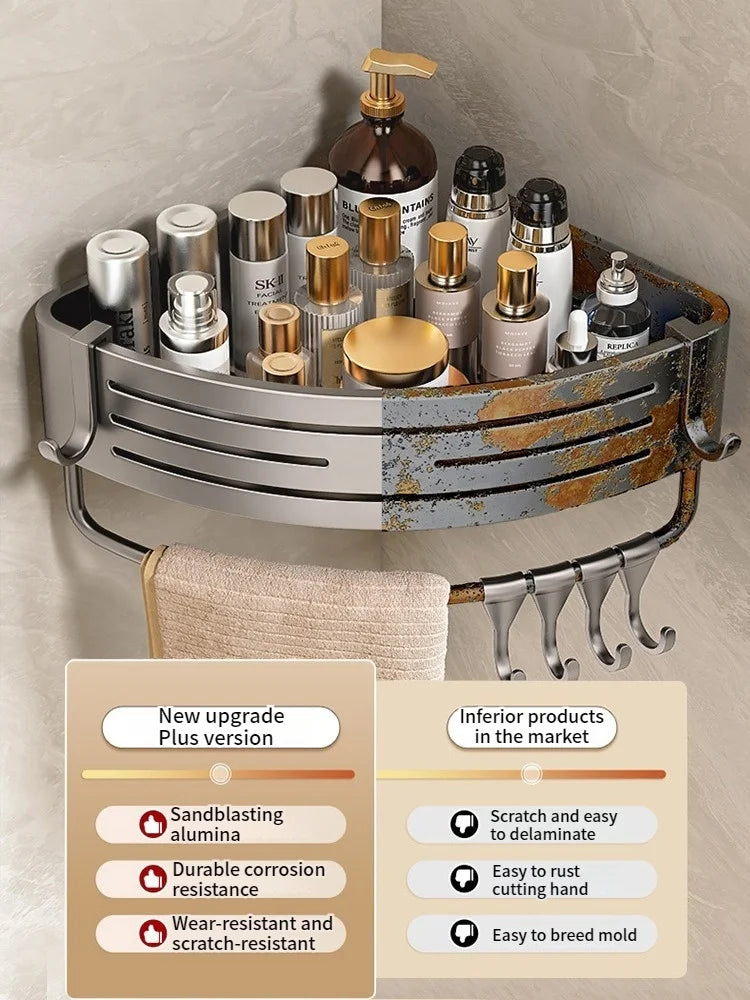 No Need To Drill Wall for Installation Aluminum Bathroom Shelf Shelves Shampoo Rack Storage Holder Kitchen Organizer Wall Rack