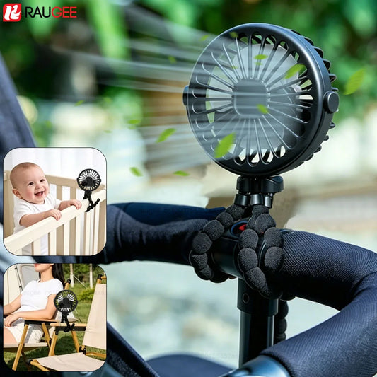 Baby Stroller Fan Folding Portable Octopus Mini Fan USB Rechargeable 3 Speed HandHeld Small Fan Flexible Tripod for Baby Outdoor