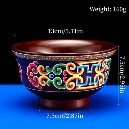Tibetan-Style Solid Wood Dark-Colored Tsampa Bowl,Auspicious Wooden Butter Tea Bowls,Handicraft Holy Water Bowl Buddhist Item
