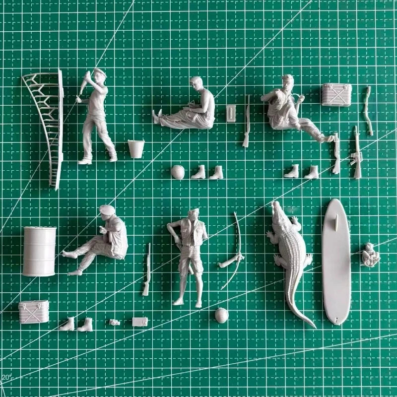 1/35 Scale Die-Cast Resin Figure Model Kit Boat Crews & Animals 5 Figures (No Boat) Unassembled and Unpainted