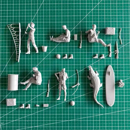 1/35 Scale Die-Cast Resin Figure Model Kit Boat Crews & Animals 5 Figures (No Boat) Unassembled and Unpainted