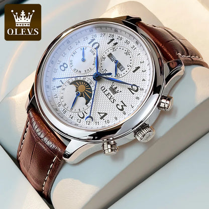 OLEVS 6667 Moon Phase Men's Watches 7 Hands Multi Functional Automatic Mechanical Watches for Man Top Luxury Business Man Watch