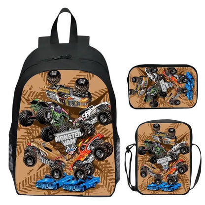 Monster Jam Monster Truck Three Piece Set Children's Backpack Elementary School Backpack Kindergarten Backpack