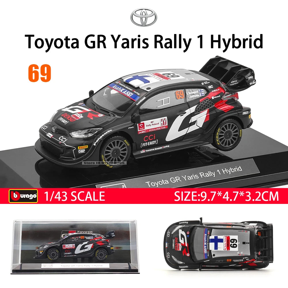 Bburago 1:43 WRC Toyota GR Yaris Rally1 Hybrid Rovanpera #69 Ogier #17 Alloy Luxury Vehicle Diecast Pull Back Cars Model Toy