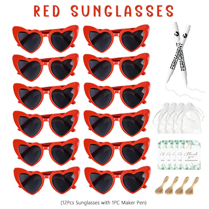 12-100Pcs Wedding Sunglasses for Guests Heart Shaped Sunglasses Bachelorette Party Glasses Bridal Shower Party Favors Photo Prop
