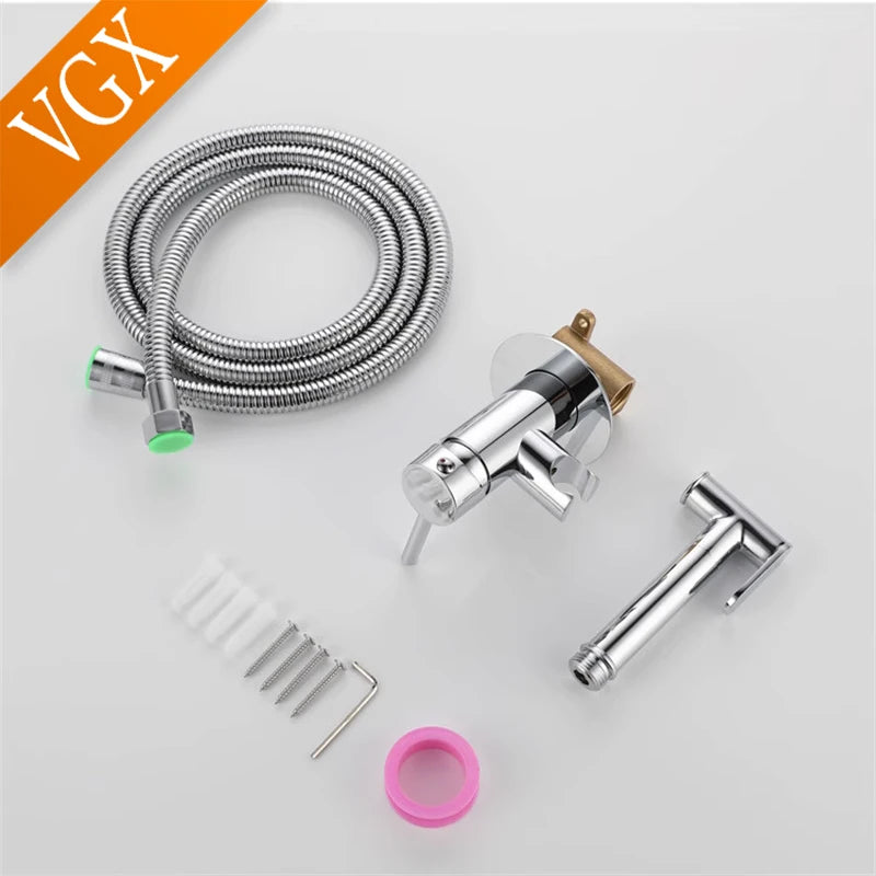 VGX Brass Bidet Faucet Set Handheld Ducha Higienica Hot Cold Toilet Crane Women Washer Bathroom Shattaf Sprayer Hygienic Shower