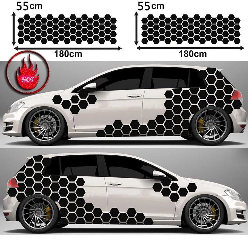Honeycomb Pattern Waistline Sticker Modification Car Side Skirt Sticker Universal Body Decoration Side Door Sticker.