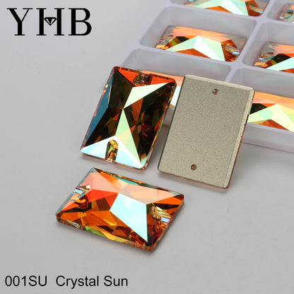 YHB Top Quality Rectangle Glass Crystal AB Moonlight Sewing Stones Flatback Sew on Rhinestones For Garment Clothes Bags